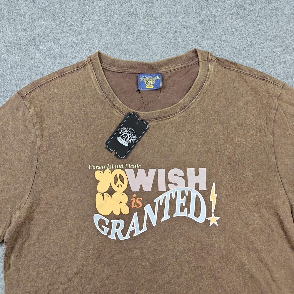 Coney Island Picnic Shirt Mens Large Brown Wish Is Granted Graphic Tee New - Picture 2 of 9
